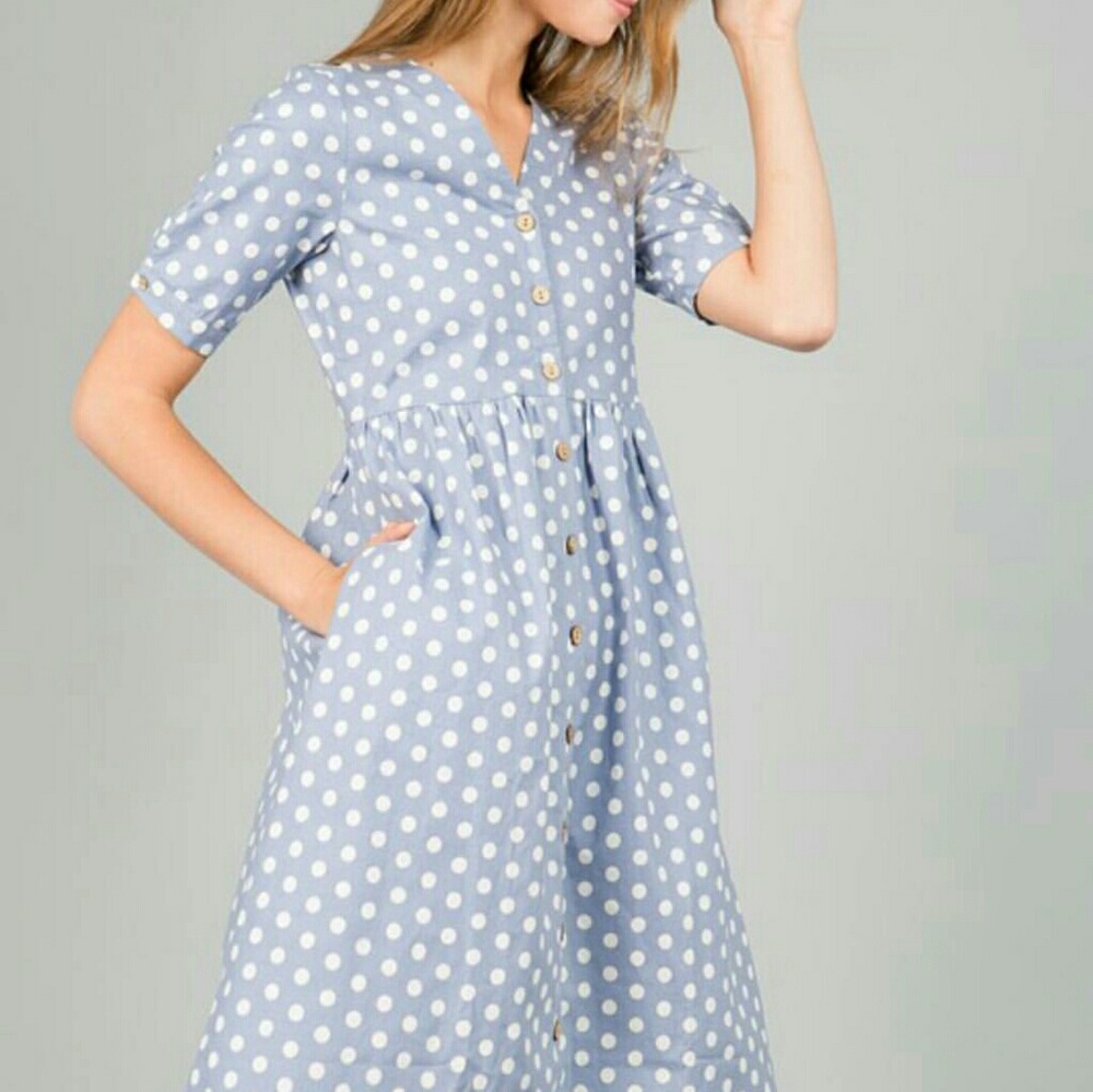 NWT Blue & White Polka Dot Button-down Dress